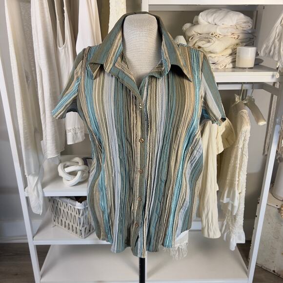 ALC woman plus size 18/20 green & blue casual button up blouse, shirt.  #2410 - Picture 1 of 8